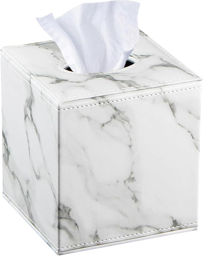 Leather Tissue Box Cover Square,Decorative Cube Tissue Box Holder with Magnetic Bottom,Facial Paper Organizer Table Napkin Case Dispenser for Bathroom,NightStand,Coffee Car,Home,Office
