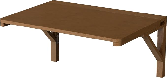 MM MELISEN Floating Desk - 30x20 Inch, Walnut Finish Wall-Mounted Desk for Home Office or Bedroom Work. Solid Wood Drop-Leaf Design. Folds up neatly for Small Space Living