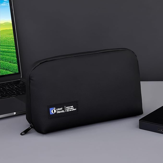 Electronics Organizer Bag, Travel Digital Storage Pouch for Cable, Cord, Earphone, USB Flash Drive, Power Bank, Hard Drive, Portable Tech Travel Case with Multi-Compartment (Black)