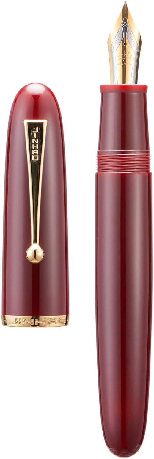 Jinhao 9019 DaDao Series Fountain Pen, Size 8 Fine Nib with Large Ink Converter, Wine Red Acrylic Design Smooth Writing Pen (Gold Trim)