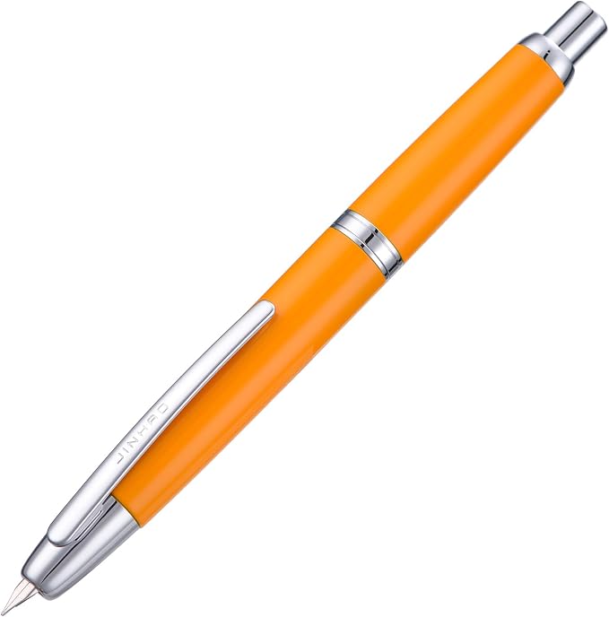 Jinhao 10 Press Fountain Pen with Box, Orange Retractable Medium Nib with Ink Converter Set (Silver Clip)