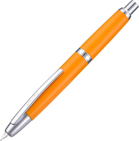 Jinhao 10 Press Fountain Pen with Box, Orange Retractable Fine Nib with Converter Set (Silver Clip)