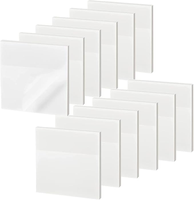 600 Sheet Transparent Sticky Notes, 3" x 3" Clear Sticky Notes Waterproof Self-Adhesive Translucent Sticky Note pad for Books Annotation and Tracing, See Through Sticky Note (12 Pads)