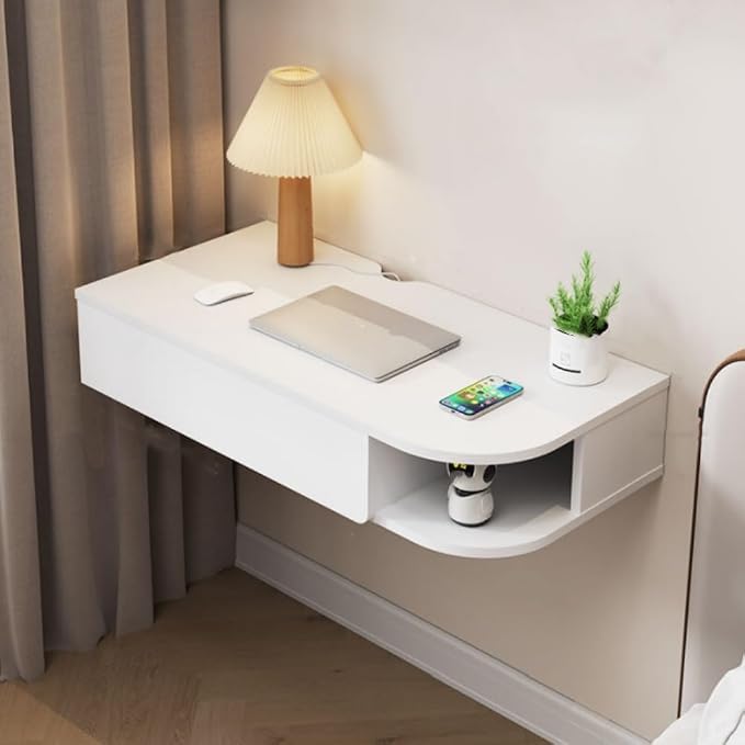 Wall Mounted Desk, 16.1-inch Wide Floating Laptop Table, Floating Night Stand, Office Workstation Hanging Desk, Floating Console Media Storage Cabinet(White,L31.5in)