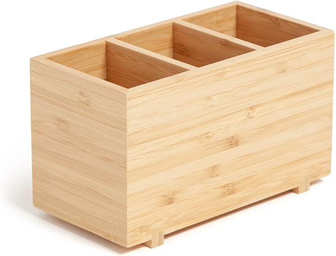 SKYREN Bamboo Desk Organizer – 7" x 3.5" x 4.2" Zen-Style Desktop Organizer for Office, Home & Study – Natural Wood Finish, Eco-Conscious Workspace Storage Solution