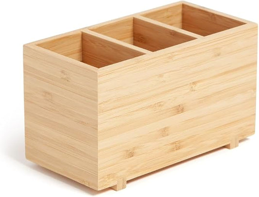 SKYREN Bamboo Desk Organizer – 7" x 3.5" x 4.2" Zen-Style Desktop Organizer for Office, Home & Study – Natural Wood Finish, Eco-Conscious Workspace Storage Solution