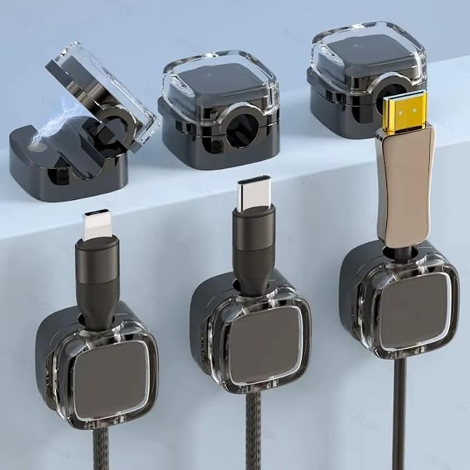 Magnetic Cord Cable Organizer Clips, Desktop Cord Managment Holder for Home Office Nighstand, 6 Pack (Black)