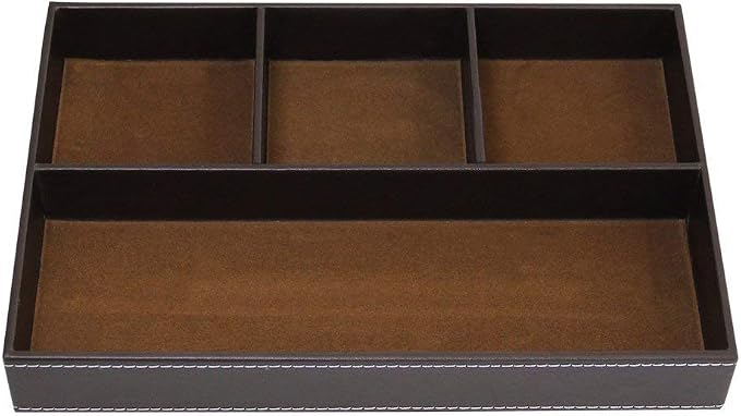 UnionBasic Flat 4-Slot Leather Desk Drawer Tray Stationery Sundries Gadget Organizer Storage Box Pen Pencil Holder Case Container (Brown)