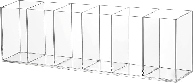 Jetec Acrylic Pen Holder 6 Compartments Makeup Brush Stationery Organizer Pencil Holder for Desk Accessories, Cosmetic Brushes, Dorm, Home, Bathroom, Kitchen, Office Supplies(Clear)