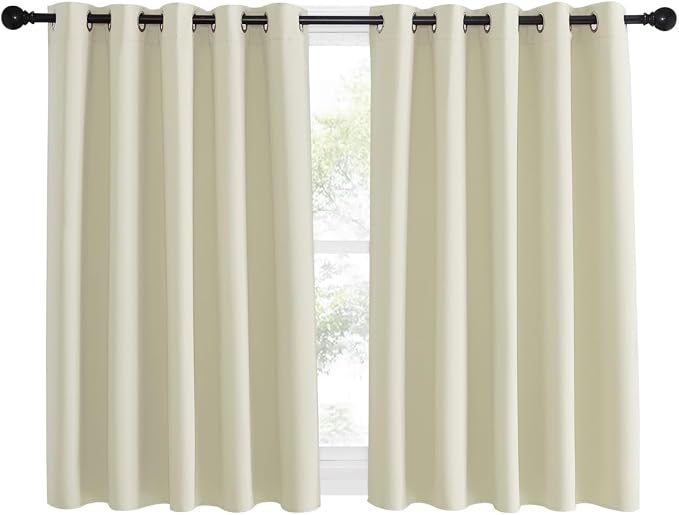NICETOWN Room Darkening Beige Curtain 54 inches Long, Thermal Insulated Solid Grommet Sound & Light Blocking Window Treatment for Kitchen/Nursery, 1 Panel, W66 x L54