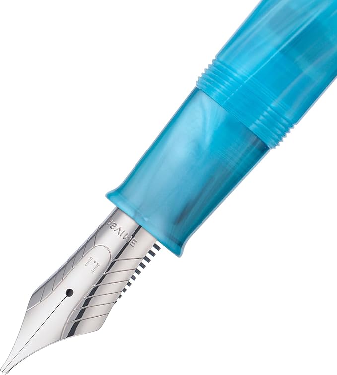 Asvine V800 Fountain Pen -Vacuum Filling System with Large Ink Capacity-Number 8 Stub Nib 1.1mm Calligraphy Art Drawing with Wrench - Sky Blue Acrylic