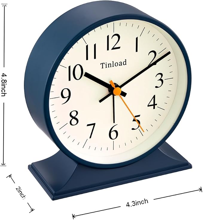 4.5"Retro Analog Alarm Clock,Vintage decor , Super Silent Non Ticking Small Clock with Manual Light, Snooze, Battery Operated, for Bedroom, Living Room, Office,Nightstand, Bedside, Desk ,Table(Blue)
