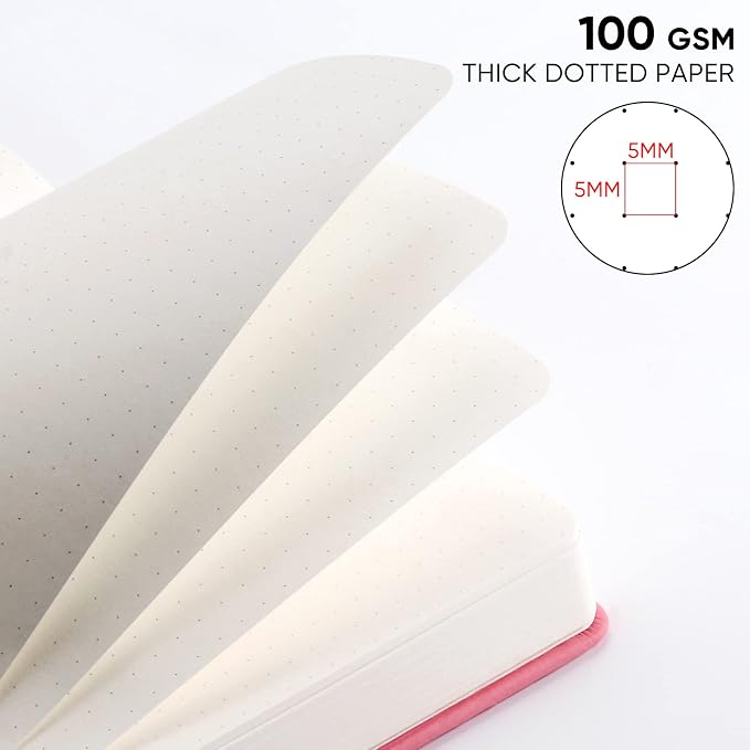 Bullet Dotted Journal Notebook - A5 Dot Grid Notebook with 280 Pages,100gsm Thick Paper,Leather Hardcover Journal for Women Men,5.75'' × 8.38''-Purple