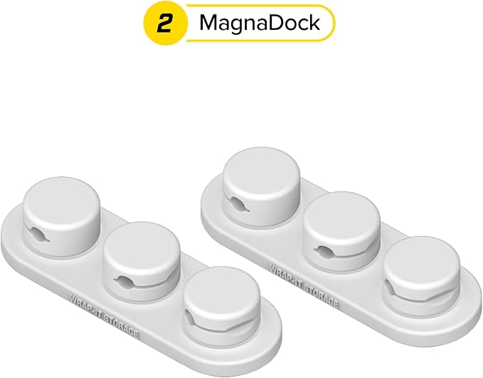Wrap-It Storage MagnaDock Magnetic Cable Holder - 2-Pack (White) | Adhesive Cable Clips Cord Organizer Desktop Cord Holder for Nightstand Desk Cable Management