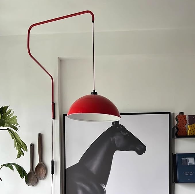 Modern Plug in Wall Sconce Dome Shade Mid Century Swing Arm Wall Lamp Wall Mounted Long Arm Light White Bedside Reading Wall Light for Bedroom Dining Room