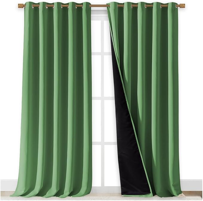NICETOWN Full Shading Curtains for Windows, Forest Green, Pack of 2, 70 inches W x 95 inches L, Super Heavy-Duty Black Lined Blackout Curtains for Bedroom, Privacy Assured Window Treatment