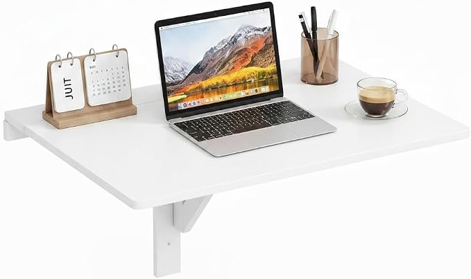 Tangkula 31.5" Wall Mounted Folding Desk, Drop-Leaf Floating Desk with Spacious Surface, Space-Saving Foldable Wall Table for Study, Bedroom, Laundry, Balcony & Small Spaces