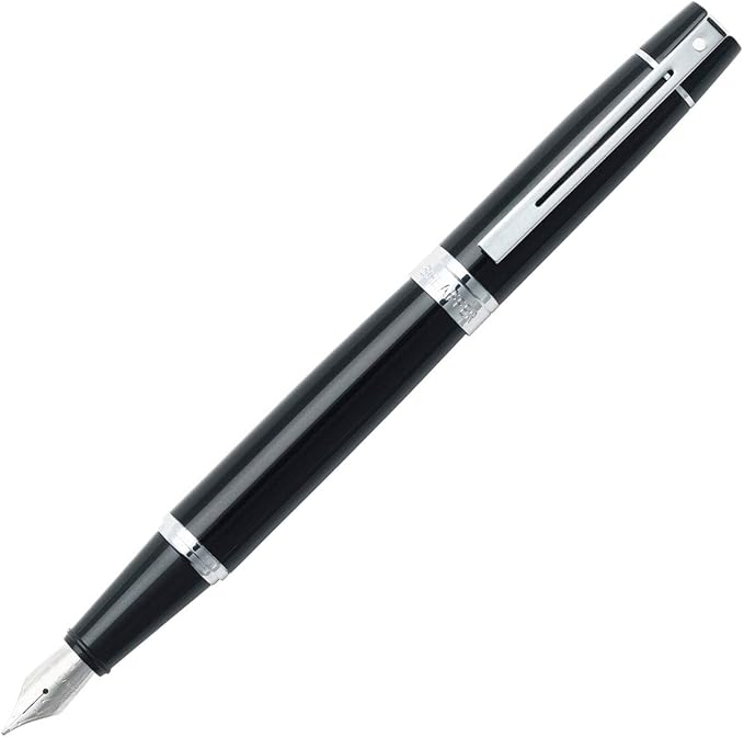 Sheaffer 300 Glossy Black Fountain Pen with Chrome-Plated Trim and Fine Nib