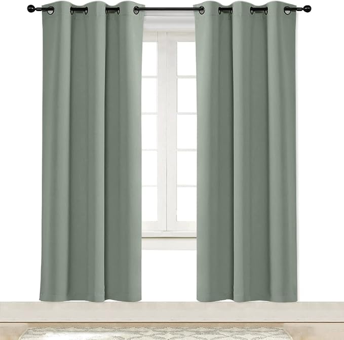 NICETOWN Blackout Curtain Blind for Bedroom, Single Panel, W34 x L72 inches, Greyish Green, Thermal Insulated Grommet Blackout Room Darkening Drape/Drapery