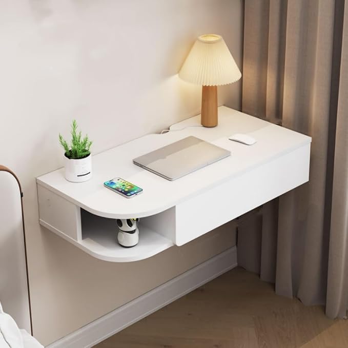 Wall Mounted Desk, 16.1-inch Wide Floating Laptop Table, Floating Night Stand, Office Workstation Hanging Desk, Floating Console Media Storage Cabinet(White 2,L31.5in)