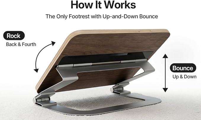 Under Desk Footrest for Active Sitting – Motion Rocking Foot Rest to Bounce & Fidget While You Work – Ergonomic Wooden Desk Foot Rest for Circulation & Focus – Hopper