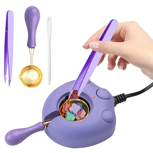 Electric Wax Seal Warmer Kit - Purple, Includes Spoon and Tweezers for DIY Wax Seals and Stamps