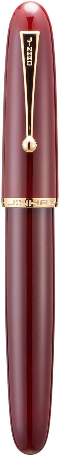 Jinhao 9019 Fountain Pen Dadao Series Wine Red Acrylic Gold Trim #8 Extra Fine Nib with Large Converter for Writing, Signature and Calligraphy