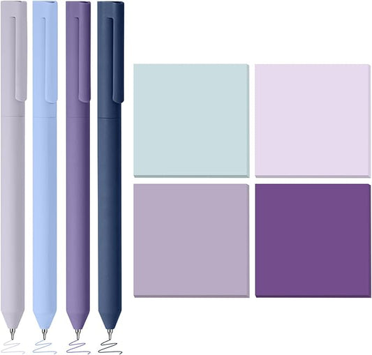 BAYTORY 320 Sheets Gradient Sticky Notes, 4 Pcs Rotatable Colored Gel Pens, Aesthetic Self-Stick Note & Multicolored Ink Pen, Colorful Memo Pads Easy to Post for Note Taking (Gradient Purple)