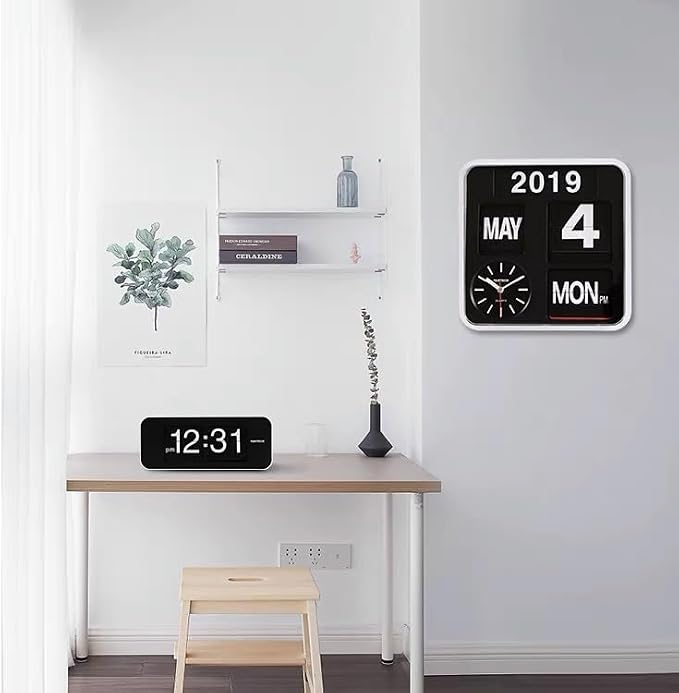 Retro Modern 9.45 Inches Calendar Day Date Flip Desk Wall Clock (Black)(No Battery Included)