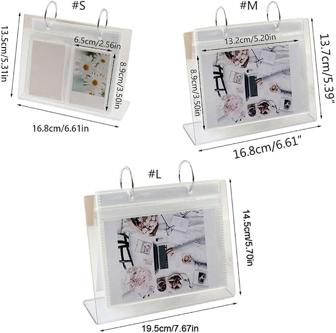 Tabletop Flip Photo Frame Photo Album 68 Pockets Desk Calendar Album Poster Frame for Displaying Photos Postcards, Acrylic Desk Ornaments (5.19x3.50in)