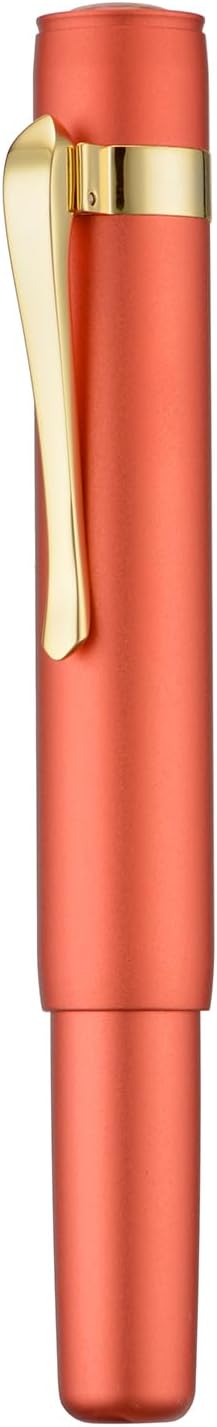 HONG DIAN M2 Mini Fountain Pen with Bent Nib, Sleek Shape Aluminium Short Pocket Travel Pen (Orange Red)
