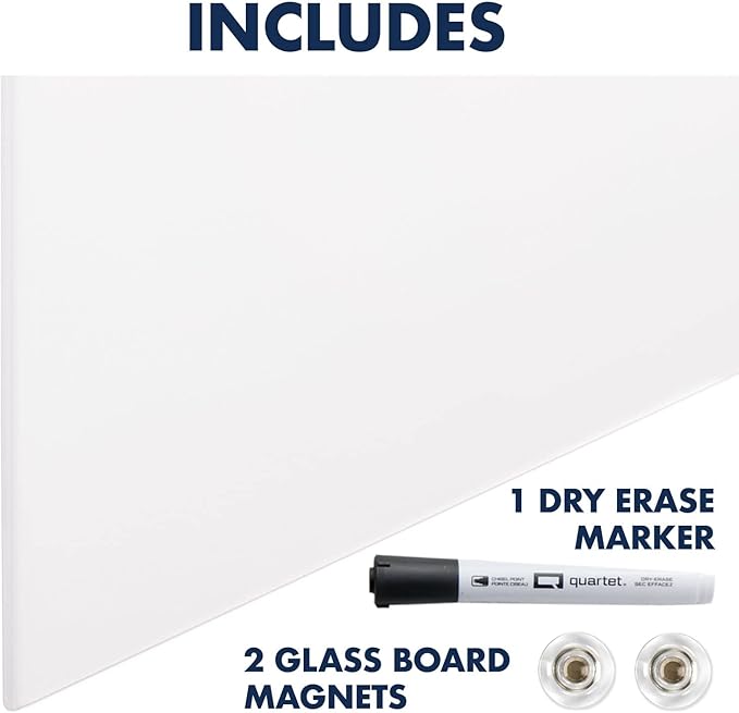 Quartet Whiteboard, Magnetic Dry Erase White Board, Glass 42" x 74" Vertical-Only, Frameless, InvisaMount, White (Q014274IMW)