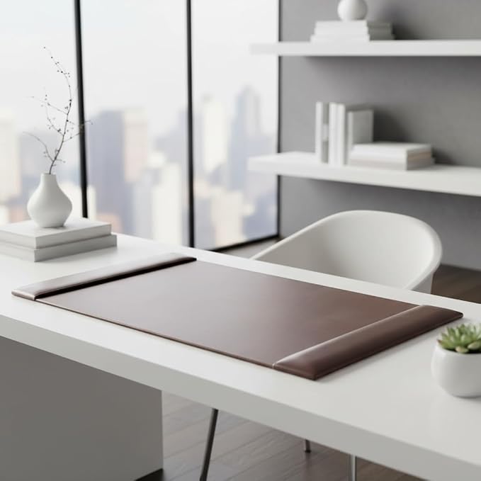 Dacasso Bonded Pad with Side Rails Luxury Leather Desk Blotter for Writing, 30 x 18 (Dark Brown)