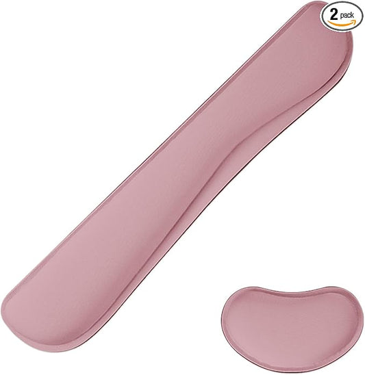 Wrist Rest for Computer Keyboard, Memory Foam Keyboard Wrists Rest, Ergonomic Design Wrist Support for Keyboard for Hand and Arm Easy Typing Pain Relief, 2 Piece Pad, Purplr Pink