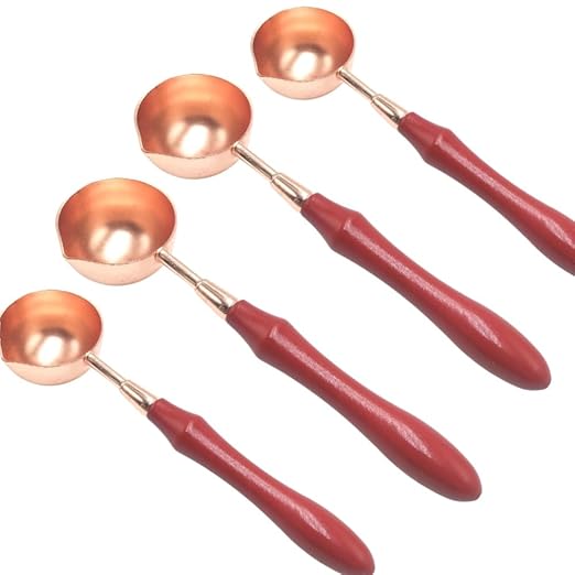 4pcs Wax Seal Spoon with Wooden Handel Wax Sealing Stamp Melting Spoon WaxSeal Warmer WaxSealSpoon Set for Wedding Invitations