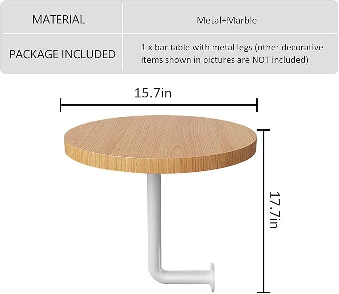 Round Pub Table Wood Bar Table Wall Mounted Cocktail Table Bistro Table Mid-Century Modern Dining Table Small Wall Desk with Metal Leg for Cafe Office Home Kitchen Wood