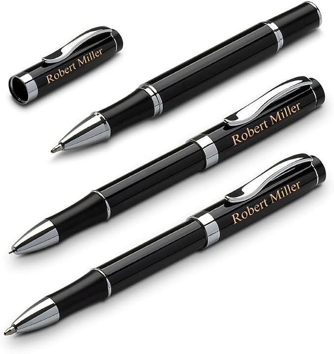 Executive Gift Shoppe | Laser Engraved Three Piece Black & Silver Pen & Pencil Gift Set