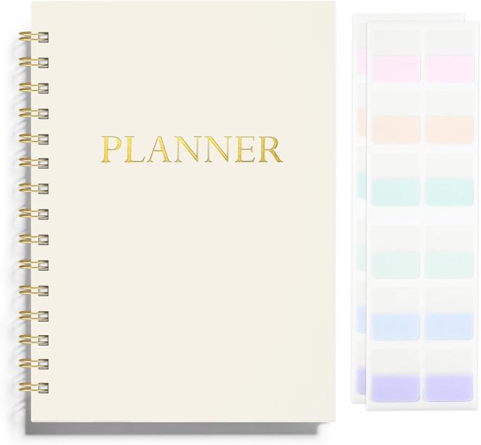 LONLAT Undated Weekly and Monthly Planner Spiral Bound- Weekly Goals Notebook, To Do List, Habit Tracker Journal, Academic, Aesthetic, Stylish School or Office Supplies (6.1" x 8.4" - Cream)