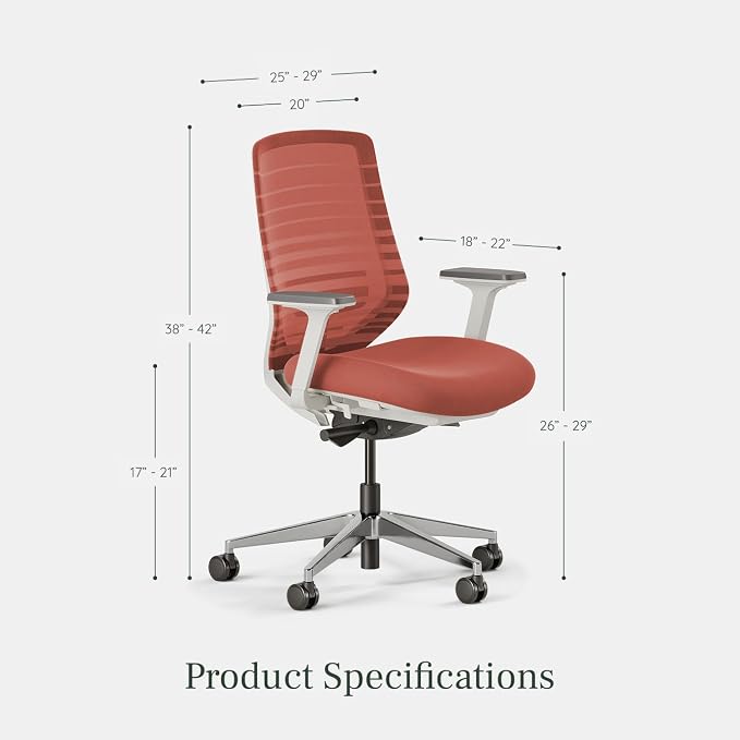 Branch Ergonomic Chair, Versatile Desk Chair with Adjustable Lumbar Support | Breathable Mesh Backrest and Smooth Wheels, Experience Optimal Comfort and Support, Poppy