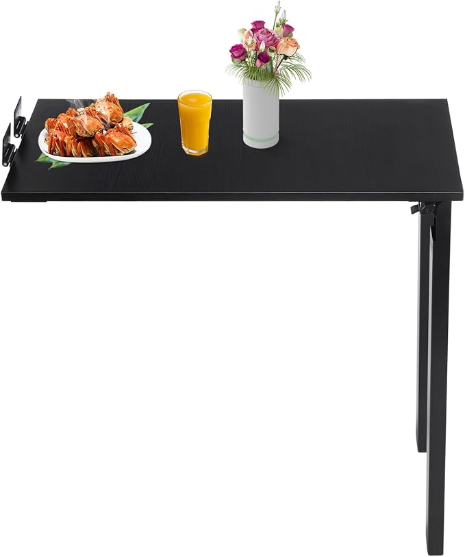 Wall Mounted Folding Dining Table, 30in L Wood Drop-Leaf Desk With Support Legs, Thickened Plate & Bearing Capacity 132lbs For Small Space, Laundry, Dining Room, Bedroom, Home Office. (Black)