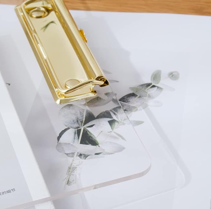 JIARI 4 Pack Clear Acrylic Office Clipboard A4 Letter Size 8.6" x 12.2" | (Gold 4 Pack)