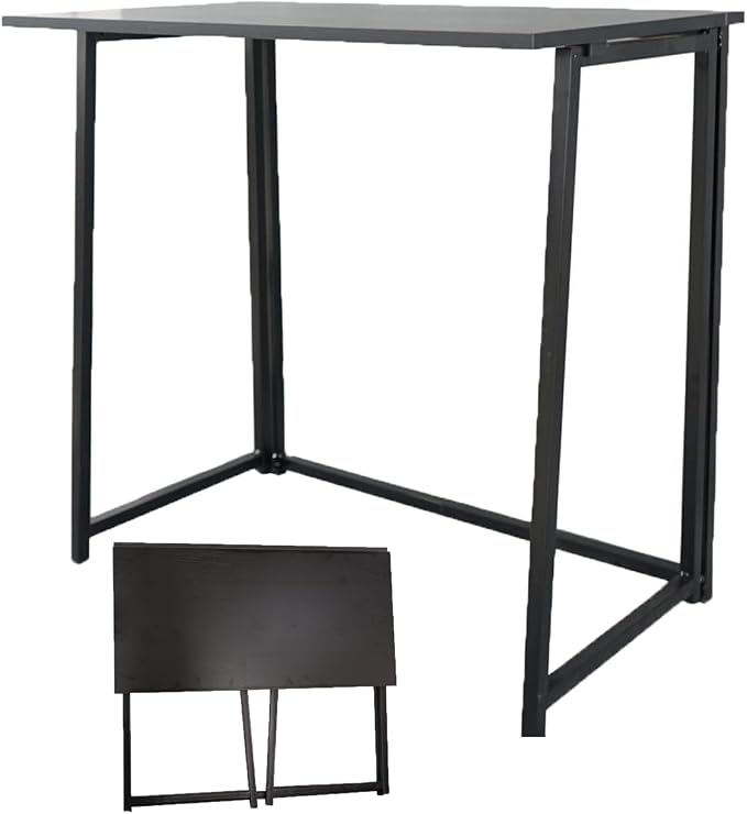 Folding Desk, Small Foldable Desk 31.5" for Small Spaces, Space Saving Computer Table Writing Workstation for Home Office, Easy Assembly (Black)