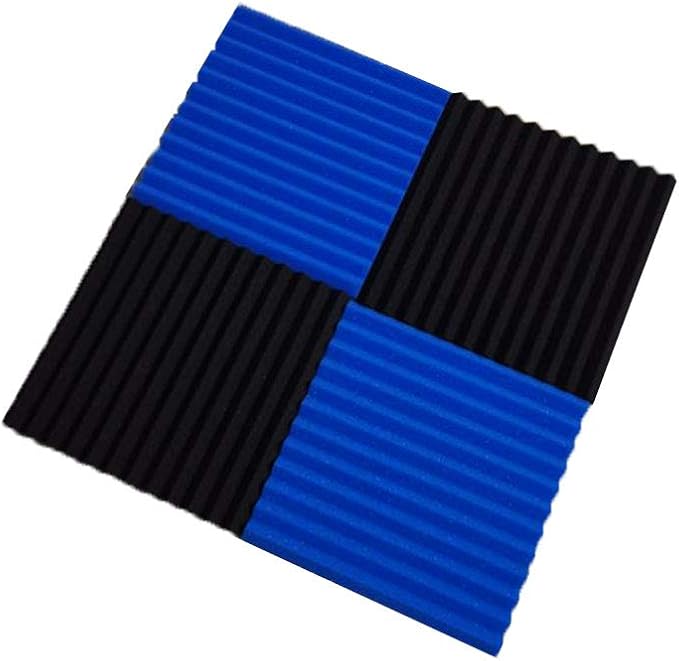Burdurry 50 Pack Acoustic Panels Soundproof Studio Foam for Walls Sound Absorbing Panels Sound Insulation Panels Wedge for Home Studio Ceiling, 1" X 12" X 12" (Black&Blue)