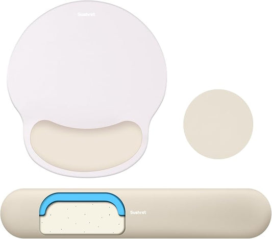 Mouse Pad and Keyboard Wrist Rest, 3-in-1 Gel Memory Foam Ergonomic Mouse Pad with Wrist Rest Set, Gaming Mousepad Arm Cushion Support for Computer Office Desk Accessories Cute Setup,Khaki