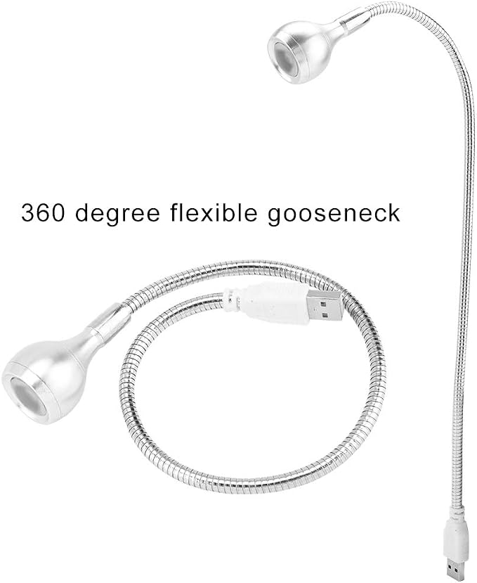 USB LED Desk Lamp Flexible Neck Portable Light for Home Office Study Silver Warm White 1W (White Light)