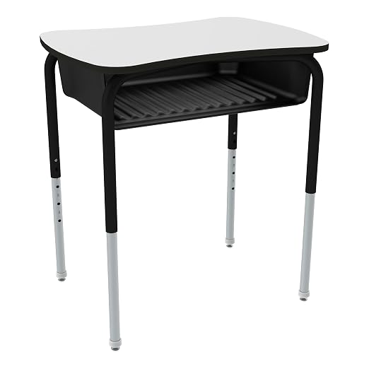 Learniture Bow Tie Adjustable Height Open Front Desk with Dry-Erase Whiteboard Top, Black Book Box, Black Frame (2-Pack)