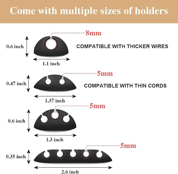 Shintop 16pcs Cord Organizer for Nightstand Phone Charger Cables (Black) | Rubber Cable Clips, Self-Adhesive Cord Management, Desk Wire Holder for USB, Secure Hold, Easy Access, Residue-Free