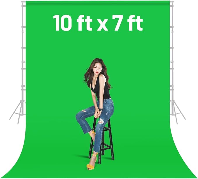 Green Screen Backdrop Background,10 X 7 FT Large Photography Backdrop Photo Background Screen for Streaming Zoom Photo Muslin Green Curtain Video Recording Greenscreen Picture Photoshoot