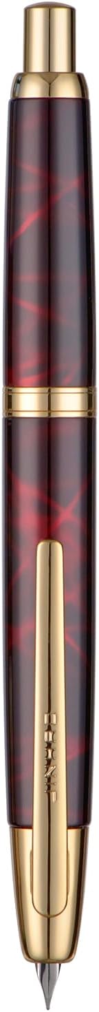 Jinhao 10 Press Fountain Pen with Box, Marble Red Retractable Extra Fine Nib with Ink Converter Set (Golden Clip)