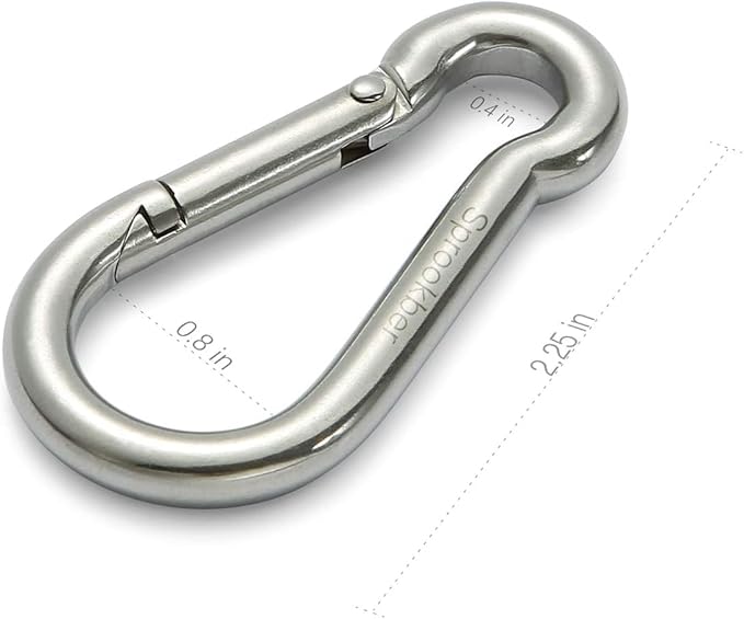 sprookber Stainless Steel Spring Snap Hook Carabiner - 304 Stainless Steel Caribeener Clips, Set of 6